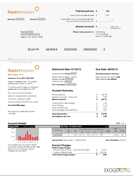 USA AMBIT ENERGY utility bill Word and PDF template